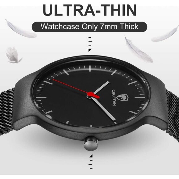 Unisex Ultra Thin Waterproof Analog Quartz Watch with Stainless Steel Mesh Band - Picture 6 of 10